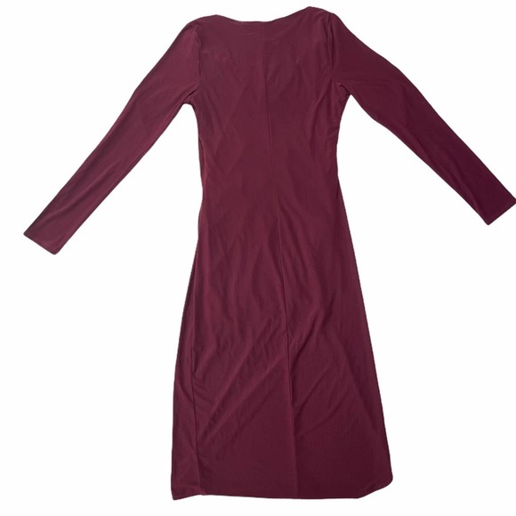 Donna Mizani | Red V-Neck Long Sleeve Ruched Sasha Midi Dress - Picture 3 of 13